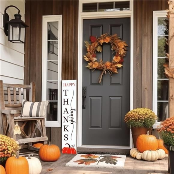 Hello Fall Sign, Double-Sided Thanksgiving Fall Sign 40" Wooden Welcome Sign - Picture 5 of 6